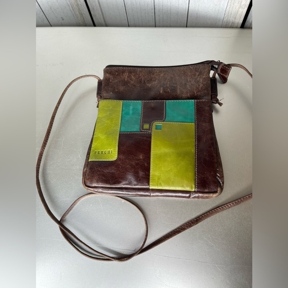 Ferchi Purse Patchwork Genuine Leather Brown Multicolor Crossbody Womens Bag - Picture 1 of 6